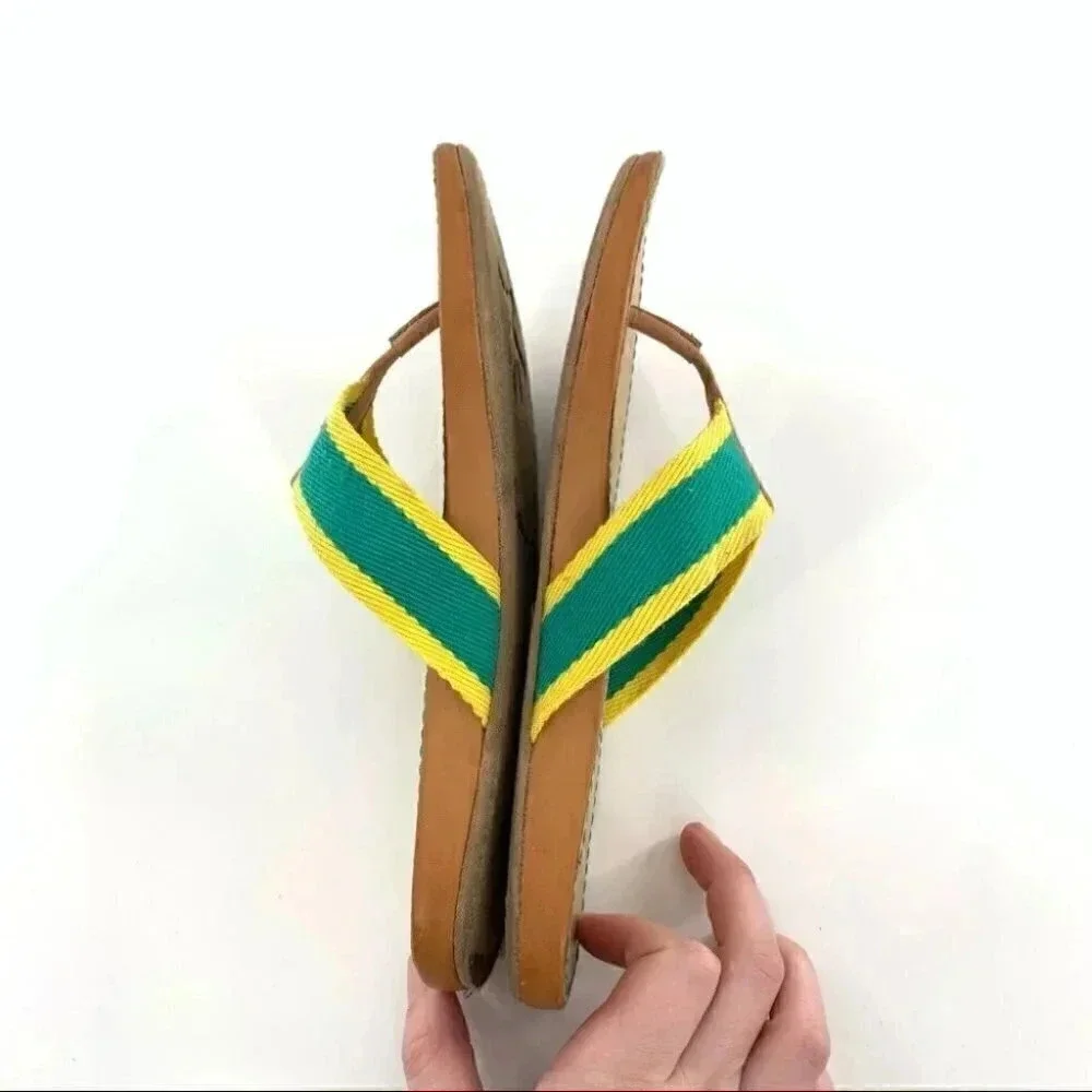 Splendid womens sandals sz 8 green yellow canvas retro beach preppy flip flops